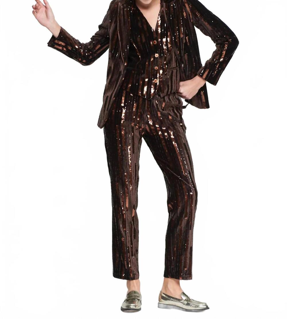 NEW VILAGALLO tiffany velvet sparkler trouser in deep brown